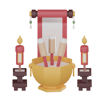Chinese new year Incense with red candle and scroll letter 3D Icon, Spiritual Celebration and Tradition 3D render png