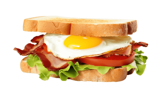 Sandwich with bacon, cheese and egg isolated on transparent background. PNG file, cut out. AI Generated