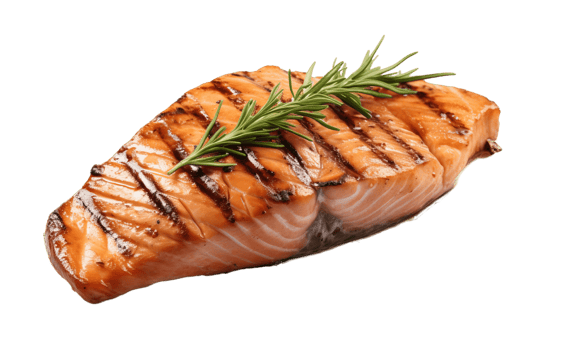 Salmon grilled roast steak isolated on transparent background. PNG file, cut out. AI Generated