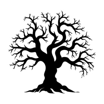 Dead Tree Vector Silhouette Clipart, Scary Tree Silhouette vector, Halloween Spooky Tree vector illustration