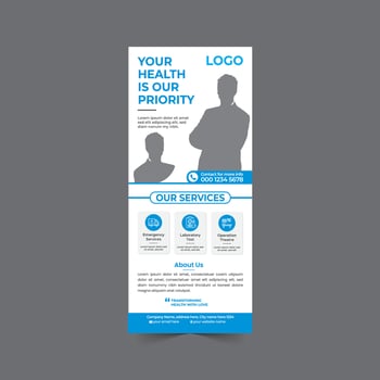 Healthcare and medical Service Rollup Banner or Vertical X banner Design with Blue color vector