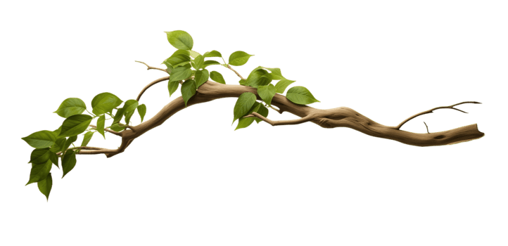 Twisted jungle tree branch plant growing isolated on transparent background. PNG file, cut out. AI Generated