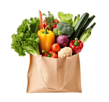 Paper Bag with Vegetables isolated on transparent background. PNG file, cut out. AI Generated