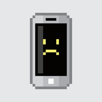 an old cell phone with a sad face on it vector