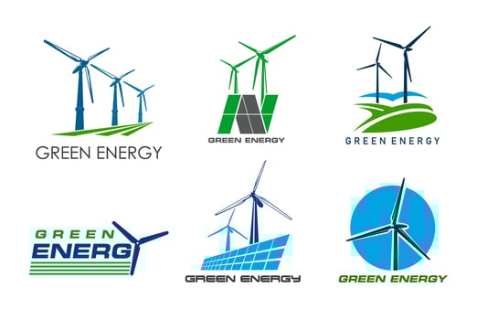 Wind turbine icons, green clean energy and power vector