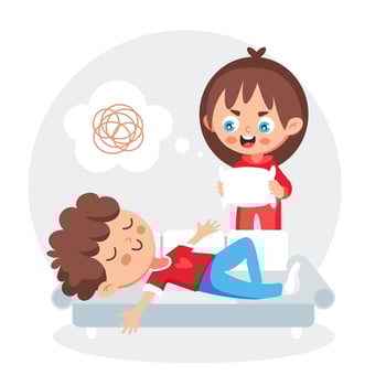 Vector illustration of a girl and a sleeping guy in a cute cartoon style.