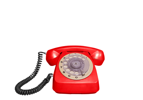 Red vintage desk phone, front view Isolated PNG transparent