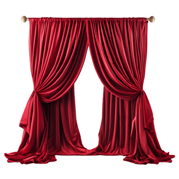 red curtain of performance stage png ,red curtain isolated on transparent background ,generative ai