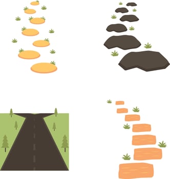 Nature Path Way With Flat Design. Vector Illustration Set.