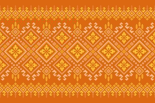 Orange vintages cross stitch traditional ethnic pattern paisley flower Ikat background abstract Aztec African Indonesian Indian seamless pattern for fabric print cloth dress carpet curtains and sarong vector