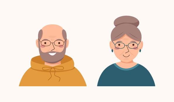 Elderly man and woman avatars vector