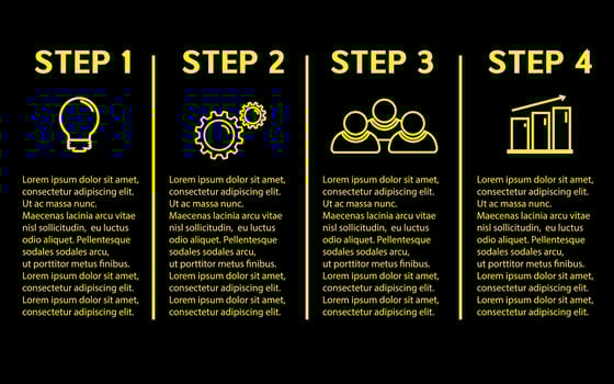 Vector template with yellow icons on black background.