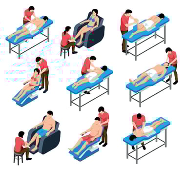 Massage Isometric Compositions Set vector