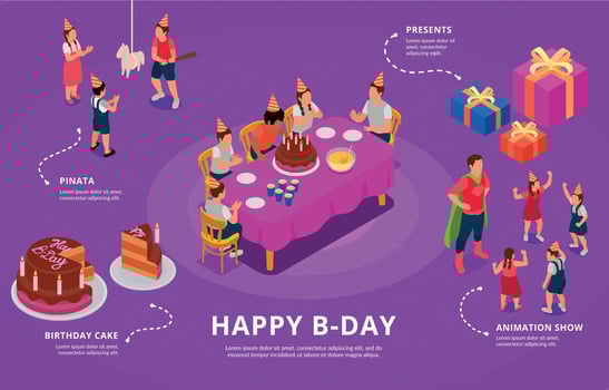 Isometric Birthday Party Infographic vector