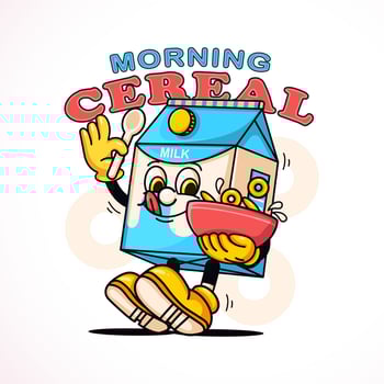 Milk box character eating cereal. Suitable for logos, mascots, t-shirts, stickers and posters vector