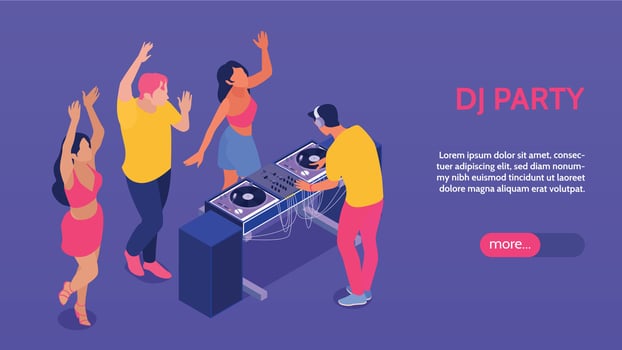 DJ Party Horizontal Banner vector