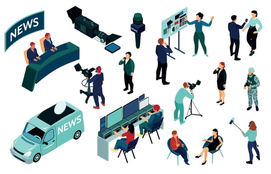 Isometric Journalist Icons Collection vector