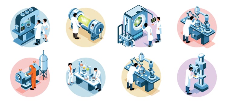 Isometric Biotechnology Set vector