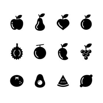 Fruits icons set black fill on white background. Vector illustration. Eps 10