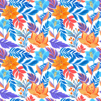 Floral seamless pattern with vector flowers and leaves. Pastel colors, vintage decoration. Ready for print on textile, wrapping paper or wallpaper