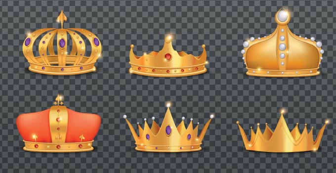 Golden Royal Crown Transparent Set vector