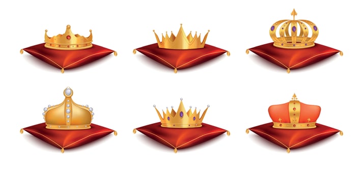 Golden Royal Crown Realistic Set vector