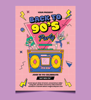 back to the 90s, party invitations , vector illustration