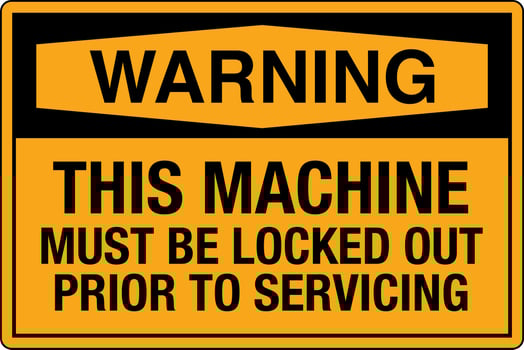 OSHA safety signs marking label standards danger warning caution notice This Machine Must Be Locked Out Prior To Servicing Orange vector
