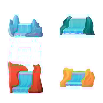 Waterfall icons set cartoon vector. Natural falling water stream vector