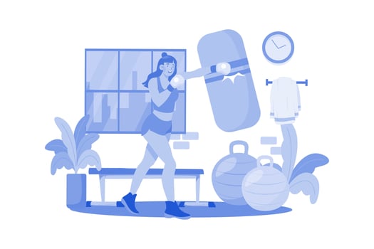 Muscular Strong Woman Boxing In The Gym vector