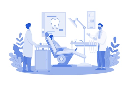 Dentists Treating Patients' Teeth In The Clinic. vector
