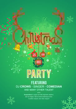 christmas party invitation card with modern lettering and christmas element illustration vector