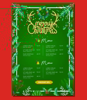 restaurant food menu christmas edition template with christmas element and discount price vector