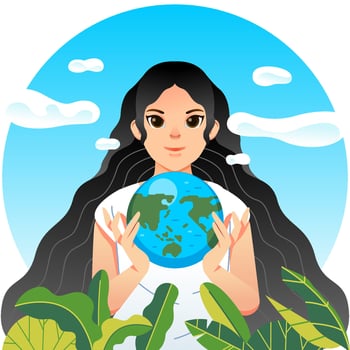 world humanitarian day campaign poster with women carriying globe and plants vector illustration