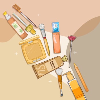 Set of different beauty cosmetic products for body, hair and skin care Collection of flowers, leaves and skincare products isolated on white. vector