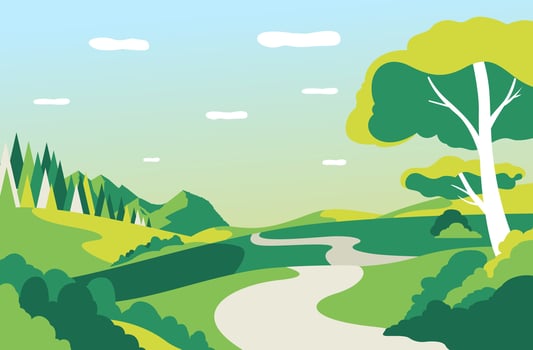 vector illustration of beautiful scenery  with road, trees and blue sky