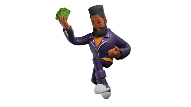3D Illustration. Successful Youth 3D Cartoon Character. A bearded man holding a lot of money. A rich bearded man gets a lot of money and shows a happy pose. 3D cartoon character png