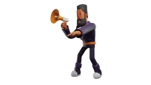 3D Illustration. Activist 3D Cartoon Character. Bearded men who make speeches and speak using a megaphone. Bearded man who spoke passionately. 3D cartoon character png