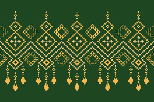 Green Cross stitch colorful geometric traditional ethnic pattern Ikat seamless pattern border abstract design for fabric print cloth dress carpet curtains and sarong Aztec African Indian Indonesian vector