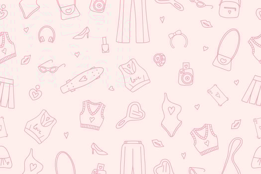 Seamless fashionable pink patterns in Barbicore style. . Vector illustration