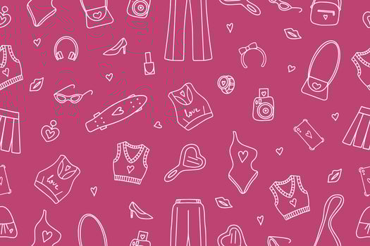 Seamless fashionable pink patterns in Barbicore style. . Vector illustration