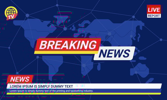 Breaking news template with red and blue badge with earth and world map background TV News show Broadcast vector