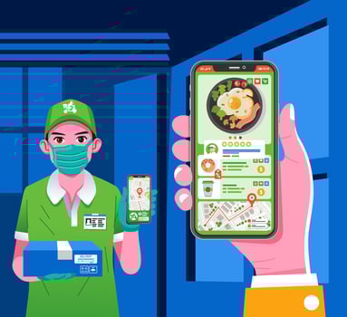 food order arrived at home by delivery courier and monitoring by order app on phone vector