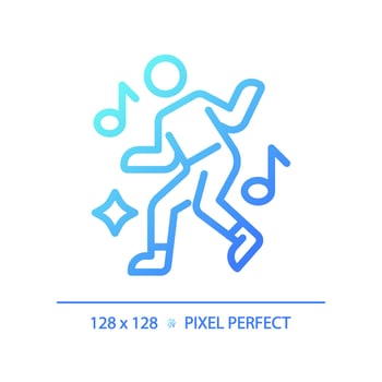 2D pixel perfect blue gradient dance icon, isolated vector, thin line illustration. vector