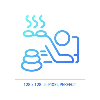 2D pixel perfect blue gradient hot stone therapy icon, isolated vector, thin line illustration. vector