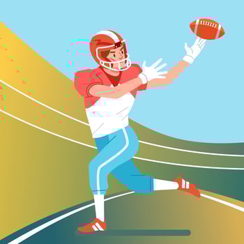 American football player running to catch the ball on the field vector