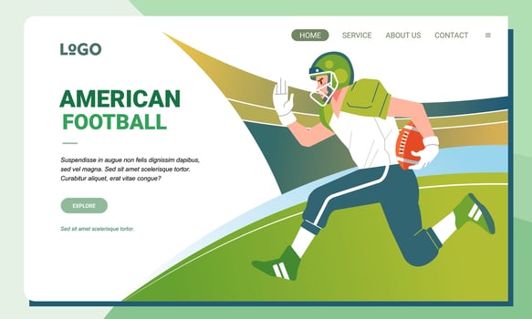 American football minimalist banner web illustration mobile landing page GUI UI player runs carrying ball vector