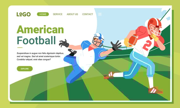 American football minimalist banner web illustration mobile landing page GUI UI player fighting for the ball vector