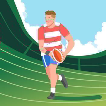Rugby player running across the field carrying the ball vector