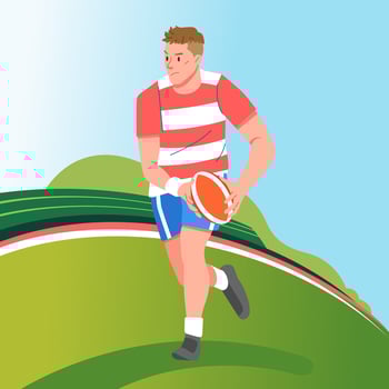 Rugby player fast running across field match carrying the ball vector